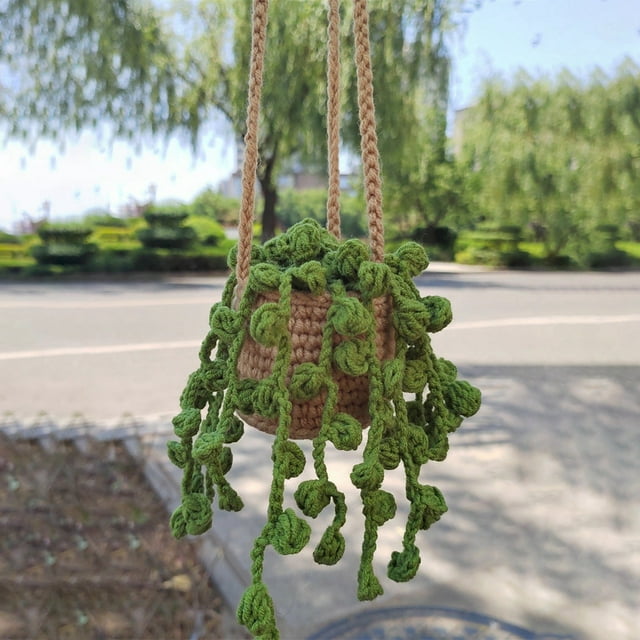 Car Hangings Hand Crocheted Potted Wool Pendants Car Rearview Pendants Stained Glass Window Hangings Small
