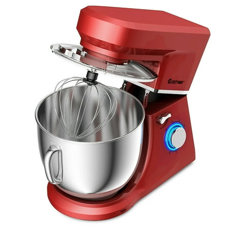 Costway - Tilt-Head Stand Mixer 7.5 Qt 6 Speed 660W with Dough Hook, Whisk & Beater - Red