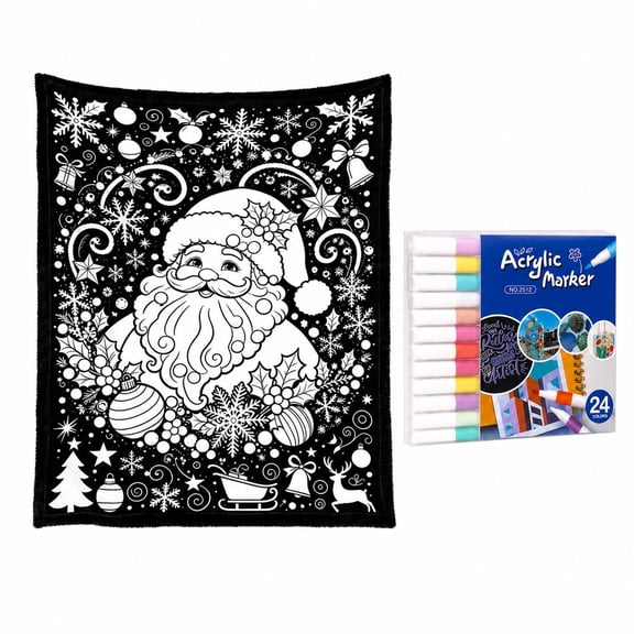 DIY Christmas Coloring Blanket for Adults & Kids,50 x 60 In,Washable Color Your Own Throw Blanket with 24 Markers & Snowman Design,Cozy Creative Doodle Mat for Personalized Home Decor Birthday Gift