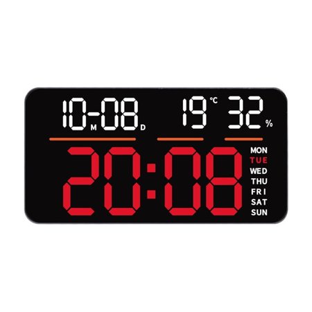 PatungKu Contemporary Electronic Wall Clock With LED Screen Time Date Temperature 2 Alarms Countdown Timer Feature Remote Control