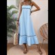 thumbnail image 5 of Vestido de Verano para Mujer, con Tirantes Finos, Informal, Fluido, de Encaje, Midi, para Playa, 2025. Azul XL, 5 of 7