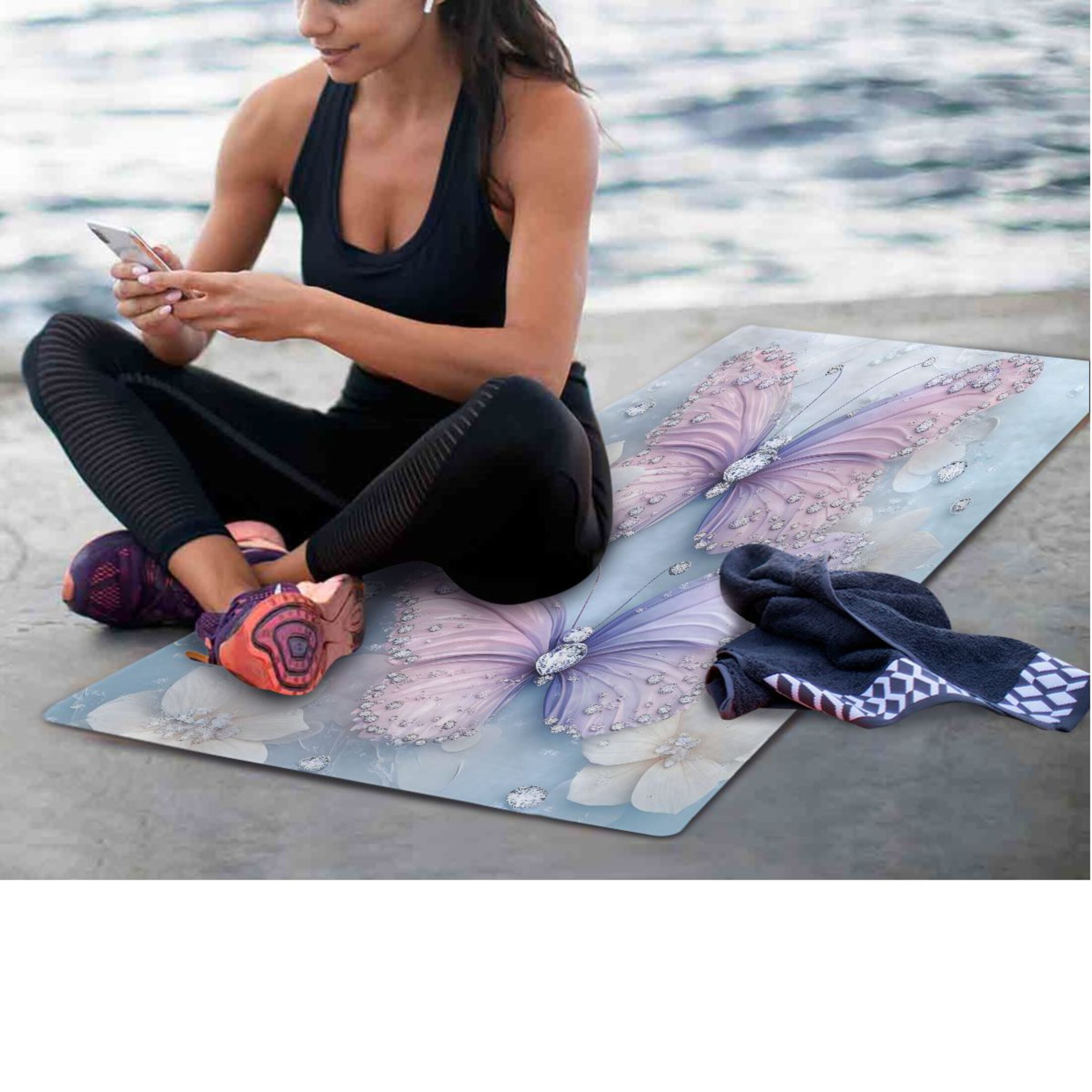 BZSMCE Yoga Mat Women Fitness Mat Pearl Blossom Butterfly Pattern