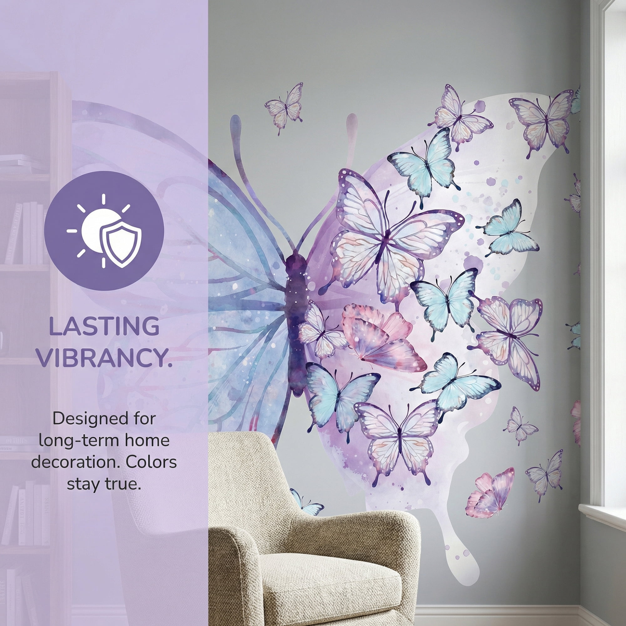 Unique Bargains Butterfly Wall Decals Self-Adhesive Mural Decor Light Purple 18.5" x 15.7"
