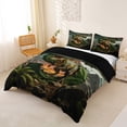 thumbnail image 3 of Metsweet Dino Tyrannosaurus Rex Duvet Cover Queen, Volcano Letter S Queen Bedding, Green Brown,Black Reversible,3-Piece,1 Duvet Cover and 2 Pillowcases, 3 of 6
