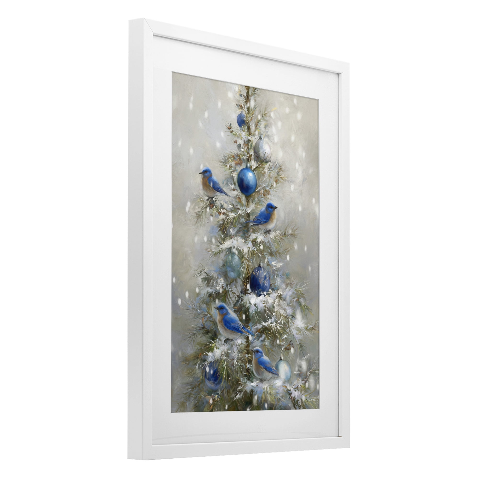 Stupell Industries Blue Bird Christmas Tree White Framed Print Under Glass, design by Tina LeCour