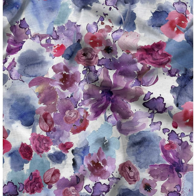 Soimoi Rayon Fabric Rose Watercolor Print Fabric by the Yard 42 Inch Wide