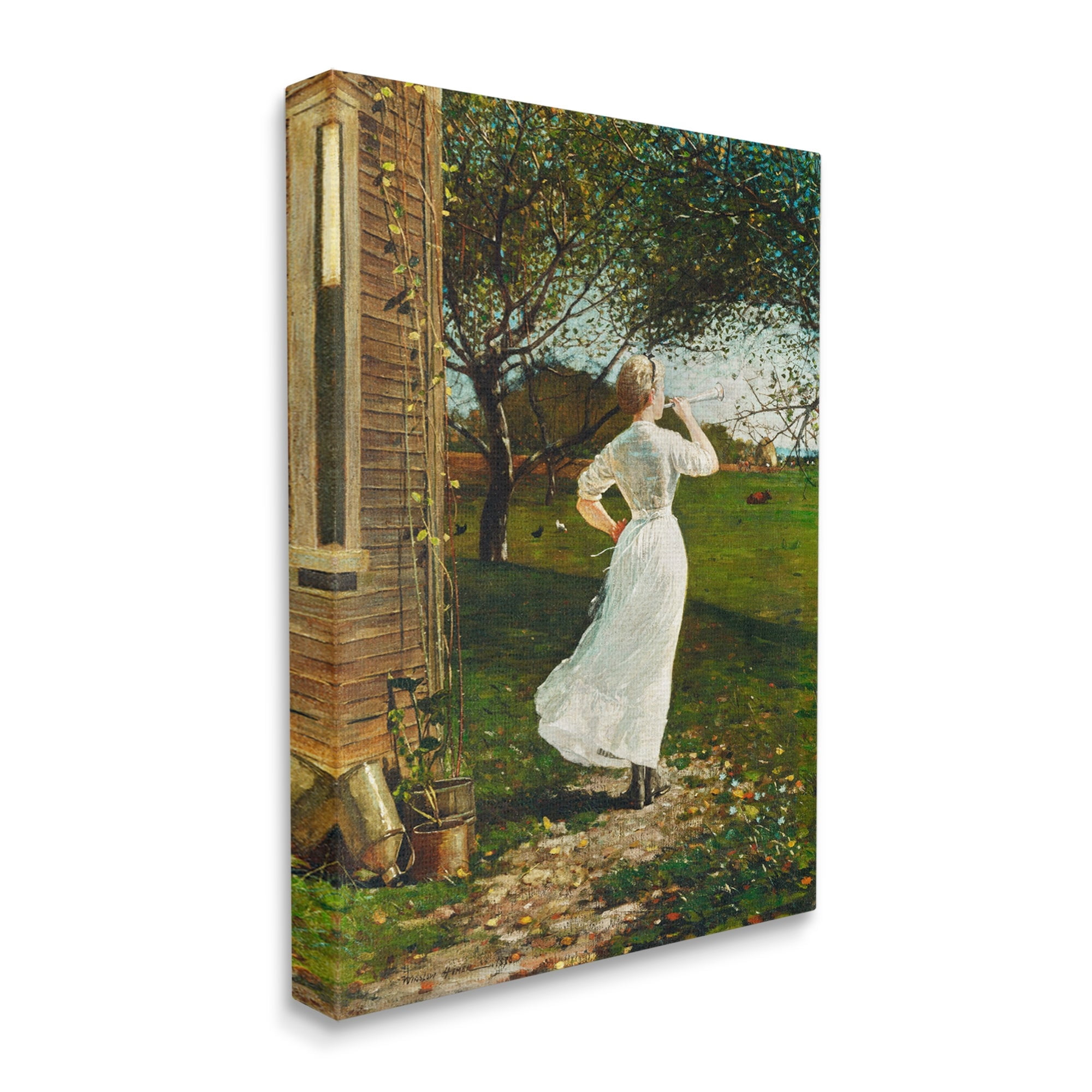 Stupell Industries Classic Woman Instrument Rural Vintage House Painting Painting Gallery Wrapped Canvas Print Wall Art, Design by Lettered and Lined