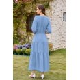 thumbnail image 6 of Womens Floral Maxi Dress: Casual Short Sleeve V Neck Button Elastic Waist Slit A Line Tiered Dresses with Pockets, 6 of 7