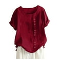 thumbnail image 2 of Shiusina Womens Casual Loose Button Linen Plus Size Daily Boho Tanic T-Shirt Blouse Tops Red, 2 of 4