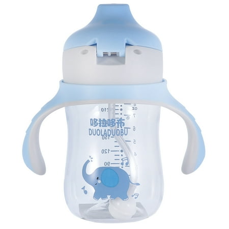 

240ml Adorable Straw Cup Food Grade Water Cup Double Handle Water Glass (Blue)