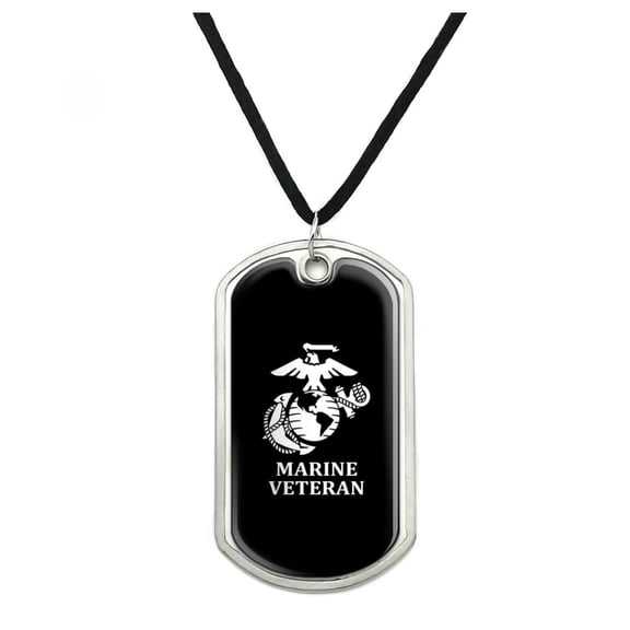 Marine Veteran USMC White on Black Officially Licensed Military Dog Tag Pendant Necklace with Cord