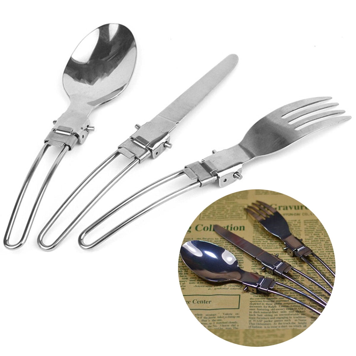 Outdoor Camping Picnic Folding Cutlery Set Cutter Fork Spoon Utensil