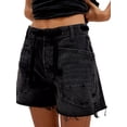 thumbnail image 4 of Women'S Drawstring High Rise Denim Shorts Summer Casual Knee Length Pants Denim Jorts with Pockets Black S, 4 of 7