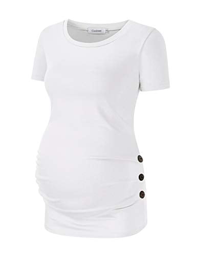 Coolmee Maternity Shirt Side Button and Ruched Maternity Tunic Tops Maternity Short Sleeve T-Shirts 