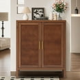 thumbnail image 5 of PHOYAL Wood Carving Rattan Veneer Accent Cabinet, Storage Cabinet with 2 Door and Adjustable Shelves for Entryway, Living Room, Dining Room, Walnut, 29.92"L*13.77"W*35.43"H, 5 of 9