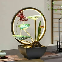 Tabletop Water Fountain With Warm Yellow Scene Light Feng Shui Wheel Metal Lotus Circulating Fountain Water Feature for Zen Home Décor