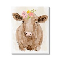 Delicate Blooms Cow Portrait Animals & Insects Graphic Art Gallery Wrapped Canvas Print Wall Art