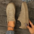 thumbnail image 4 of Womens Sneakers Solid Color Suede Casual Lace up Walking Shoes Fashion Low Top Tennis Shoes Comfy Outdoor Flat Shoes Khaki Size 8.5, 4 of 6
