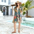 thumbnail image 5 of Beach Vacation Clothes Kimono Cardigan Loose Swimsuit Cover Up for Women Tropical Totem Mask Flower L, 5 of 6