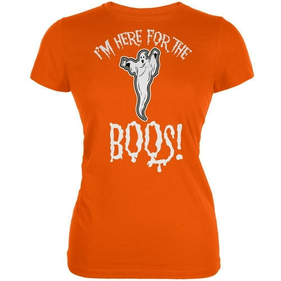 Halloween Women's Juniors I'm Here For The Boos Orange Short Sleeve Graphic Tee