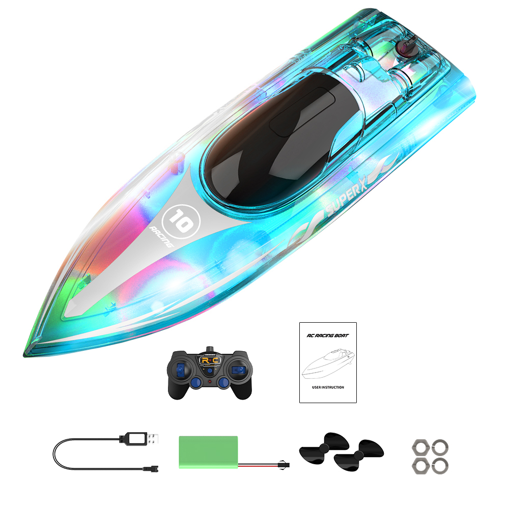 Bateau Télécommandé Rapide 2,4GHz - Avec Lumières LED Et 2 Batteries - Pour Piscine, Lac - Cadeau Adulte Ados