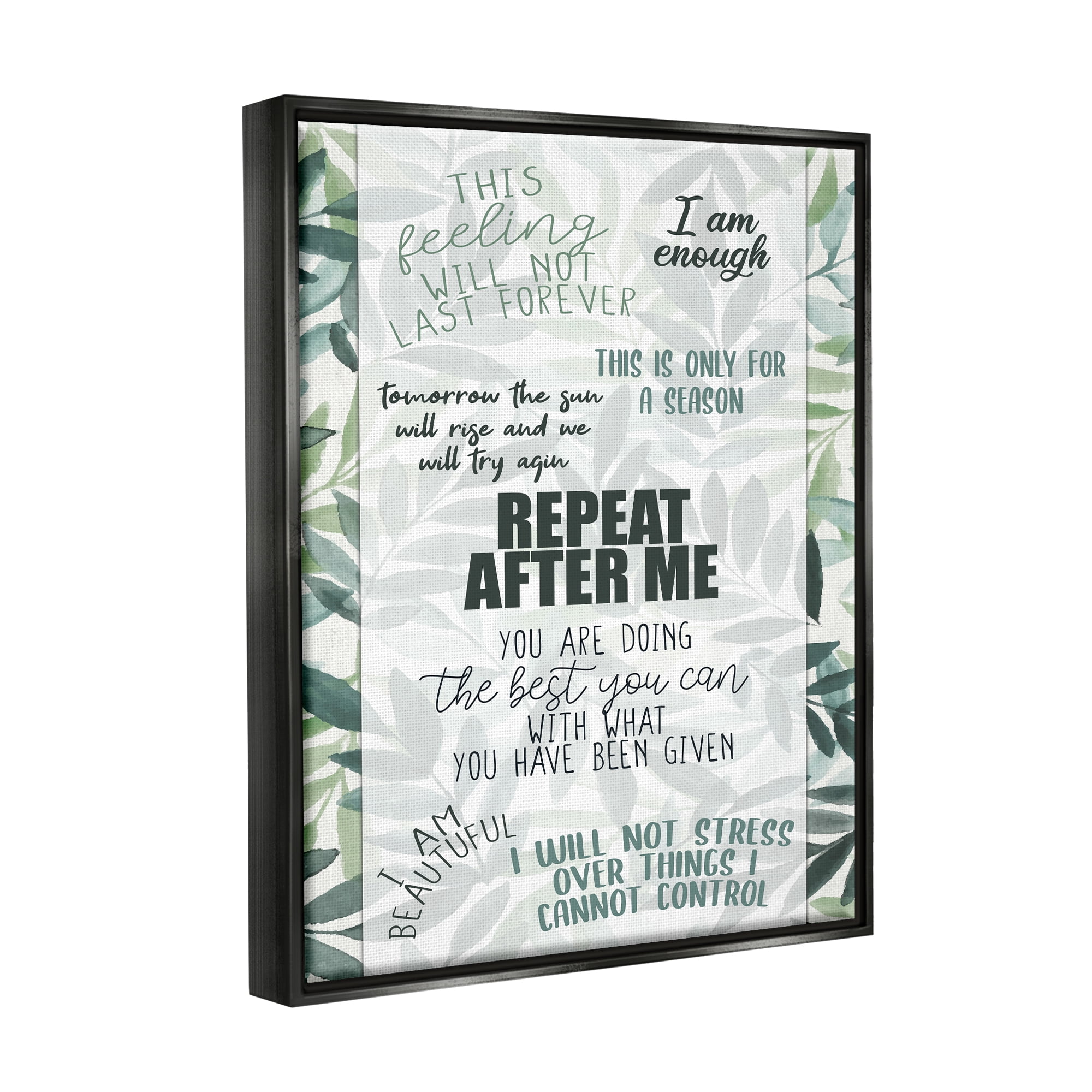 Stupell Repeat After Me Uplifting Motivational Botanical & Floral Painting Black Floater Framed Art Print Wall Art