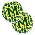 thumbnail image 1 of Letter M Football Green & Yellow Set of 2 Cup Holder Car Coaster, 1 of 1