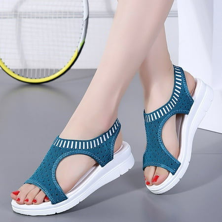 

ERTUTUYI Women Ladies Breathable Comfort Hollow Out Casual Wedges Cloth Shoes Sandals Elasticated Open Toe Casual Sports Sandals Dark Blue 39