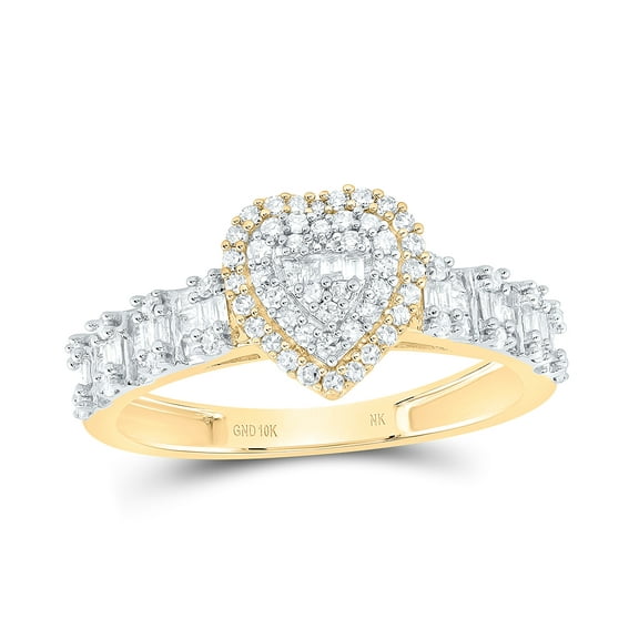10kt Yellow Gold 1/2 Cttw Natural Diamond Fashion Heart Ladies Wedding Engagement Anniversary Ring, Women Size: 5-9