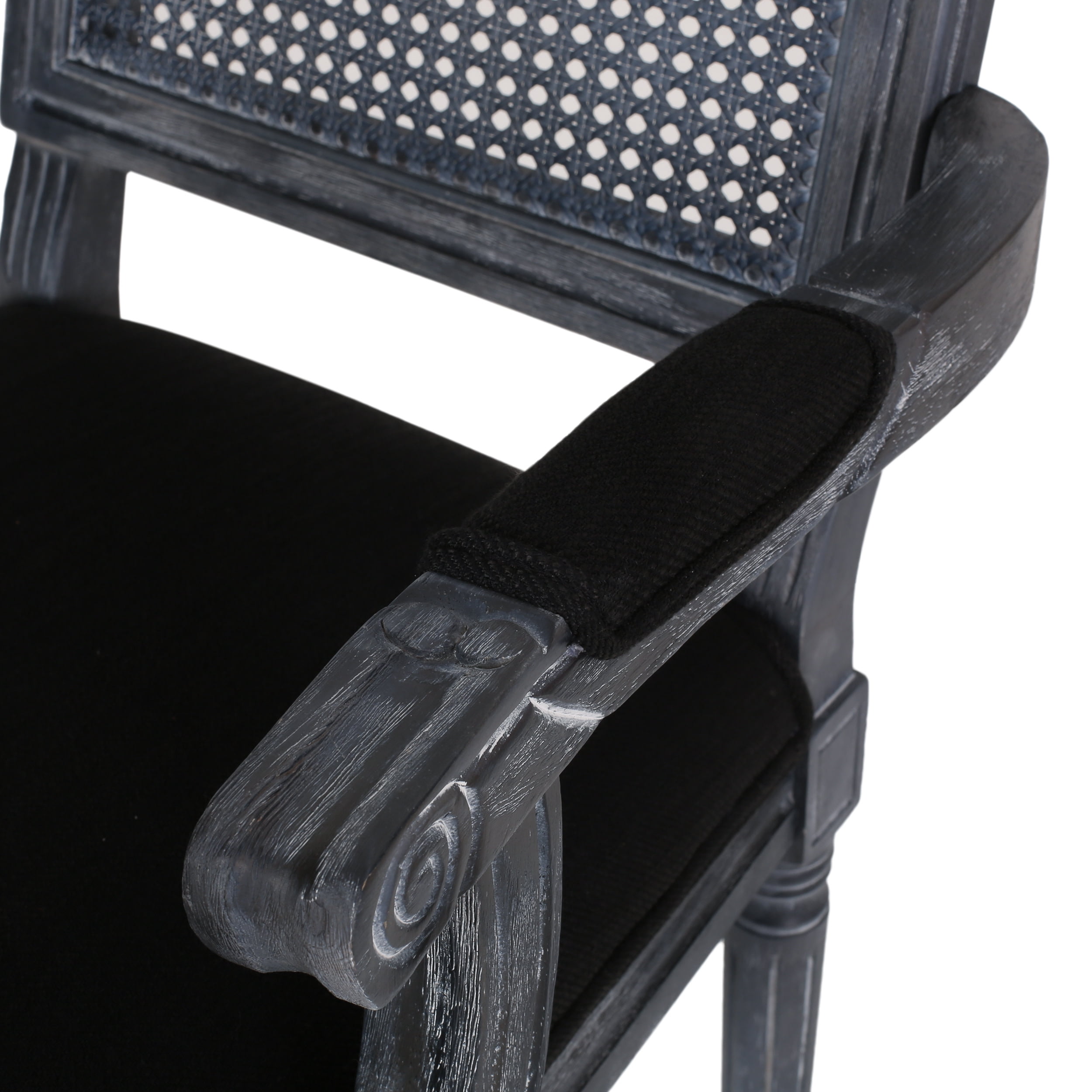 Noble House Midland Fabric Upholstered Wood and Cane Expandable 7 Piece Dining Set, Gray and Black