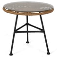 thumbnail image 1 of Noble House Orlando Outdoor Glass Top Faux Rattan Side Table in Light Brown, 1 of 7