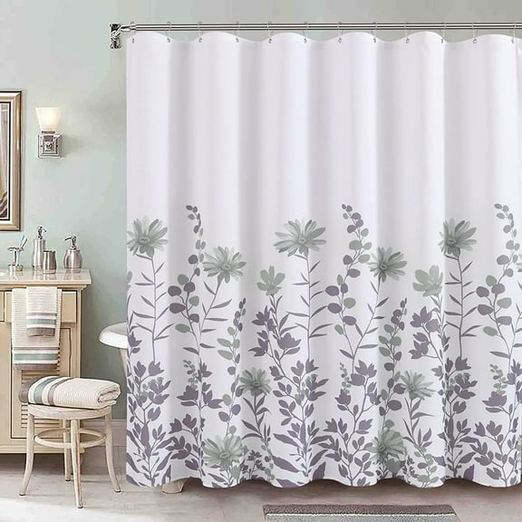 Shower Curtain Floral Shower Curtain for Bathroom Sage Green Shower Curtain Set Flower Grey Shower Curtains Fabric Botanical Shower Curtain Boho Plant Nature Bathroom Decor Water Repellent 72x72 Inch