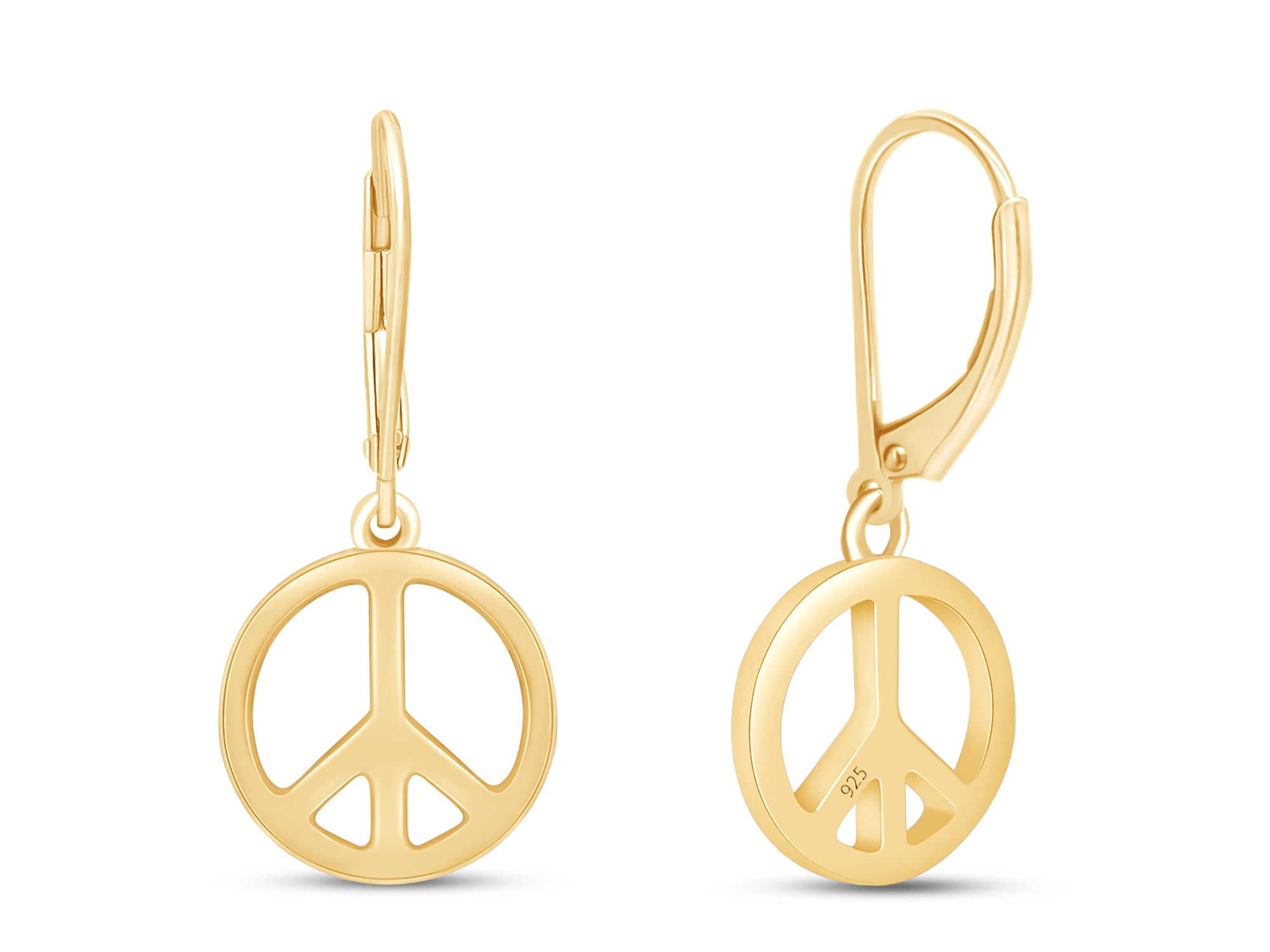 AFFY Peace Sign Lever Back Dangle Earrings Jewelry for Women in 14k Yellow Gold over Silver