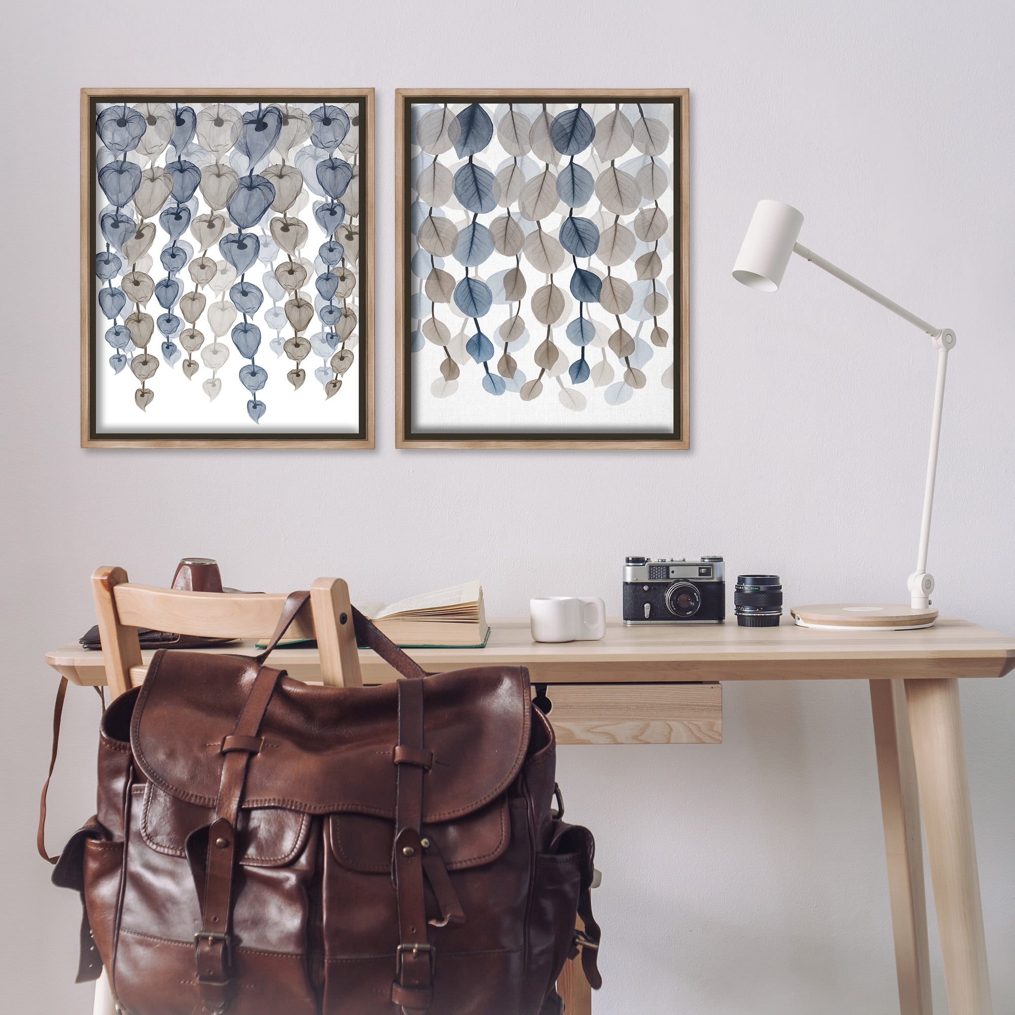 Stupell Industries Falling Vines Neutral Leaves Abstract Painting Brown Floater Framed Canvas Art Print Wall Art, 25 x 31, Set of 2
