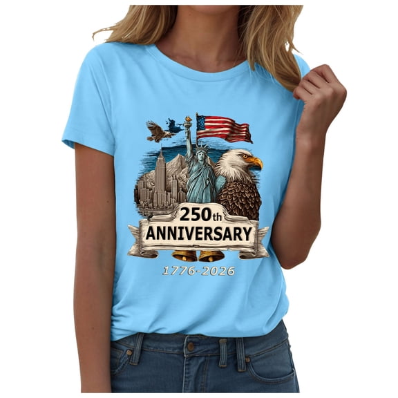 TOWED22 Women's Vintage 250Th Anniversary Commemorative T-Shirt America 250Th Anniversary Patriotic Shirt(Sky Blue,XL)