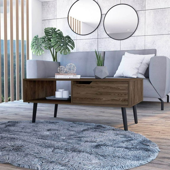 Coffee Tables New Haven 1-Drawer 1-Shelf 12-Bottle Wine Cabinet Dark Walnut,Wooden Coffee Tables