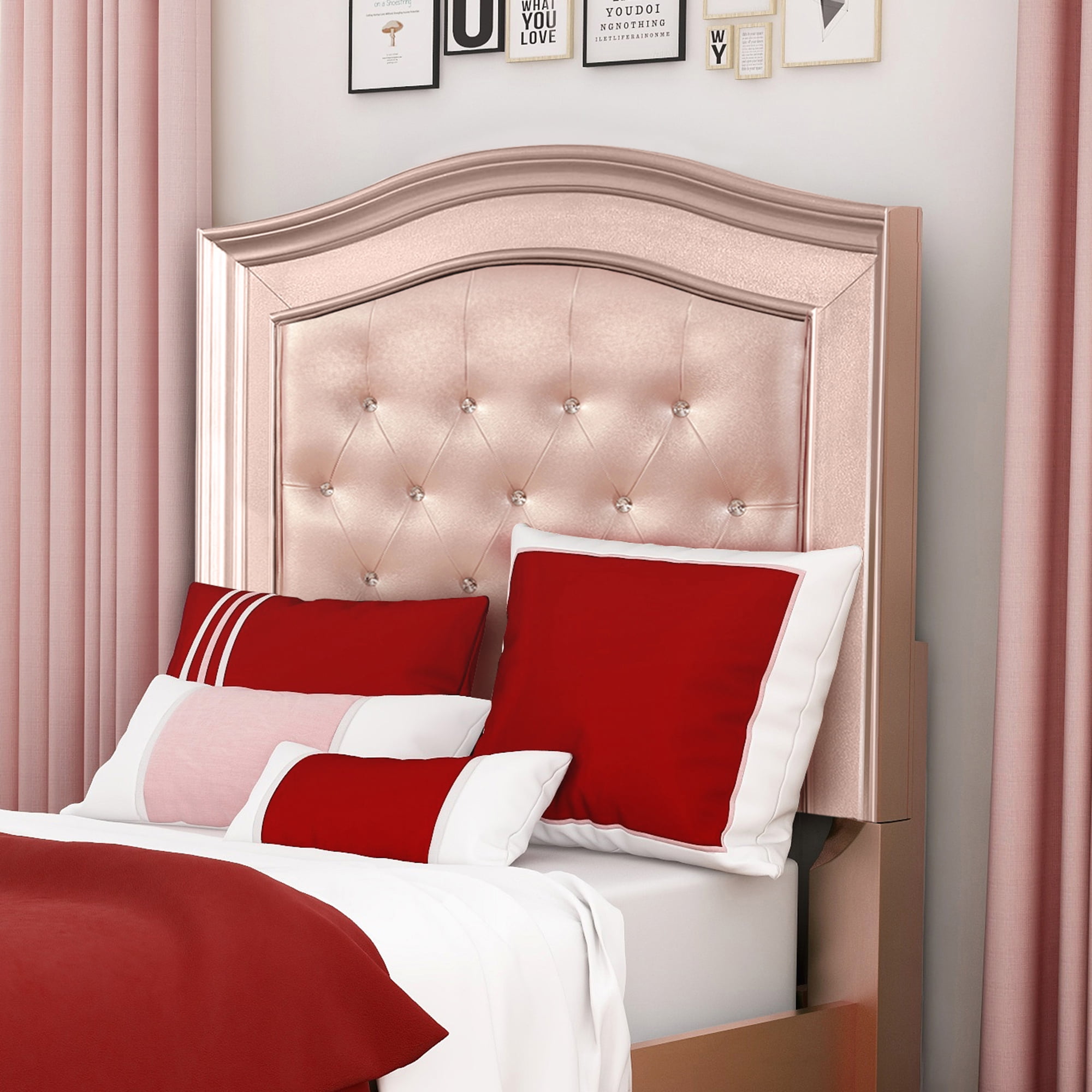 Furniture of America Mikke Tufted Panel Rose Gold Twin Kids Bed