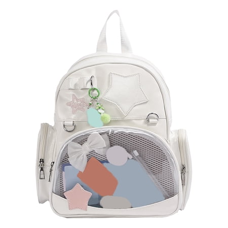 Itabag Backpack Star Print Backpack with Mesh Front Pocket&Zipper Side Pocket Spacious Bookbag for Shopping Work College White