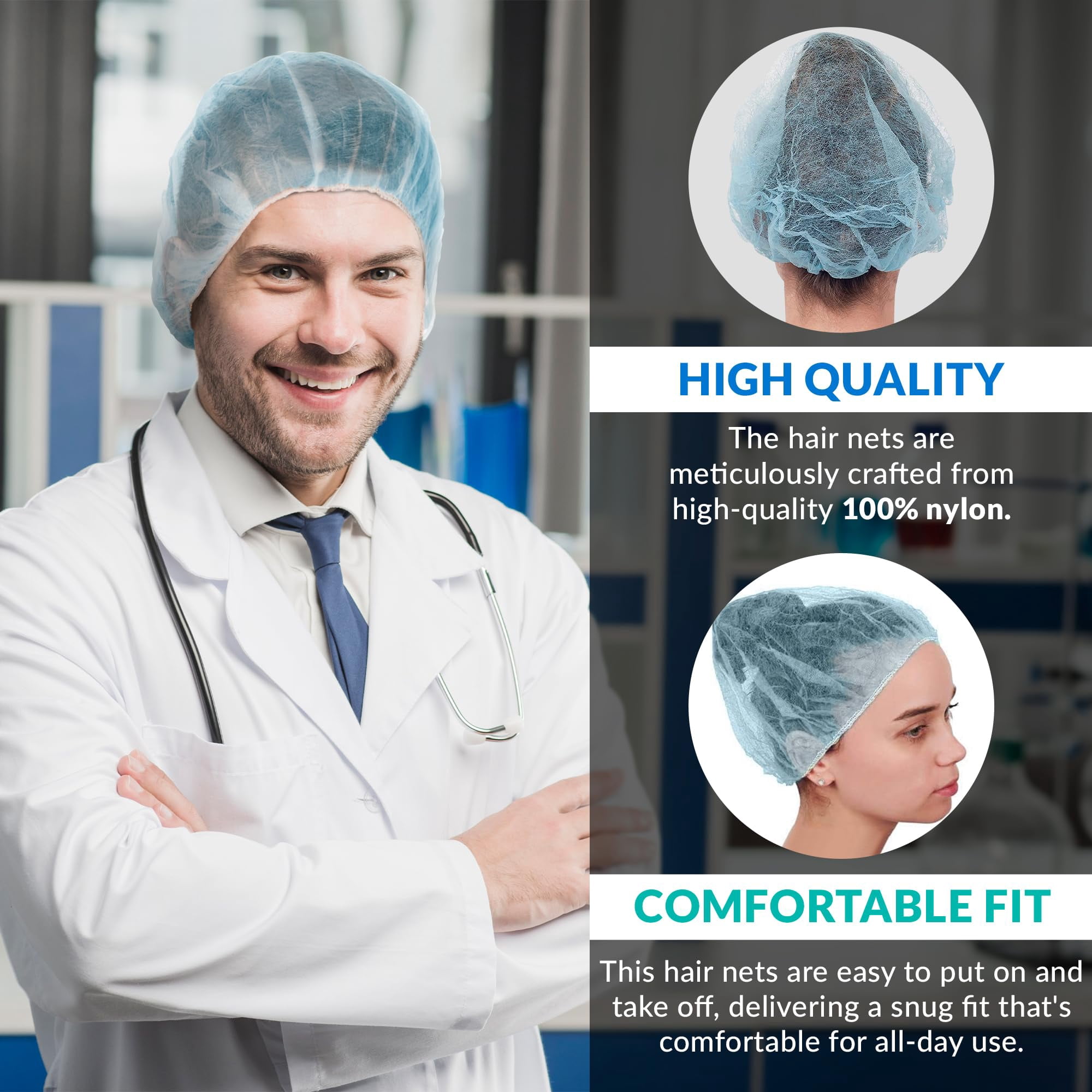 1000 Pack Blue Bouffant Caps 24 10g Hair Caps with Elastic Stretch Band Disposable Polypropylene Hats Unisex Hair Covers for Food Service Industrial Use Breathable Lightweight