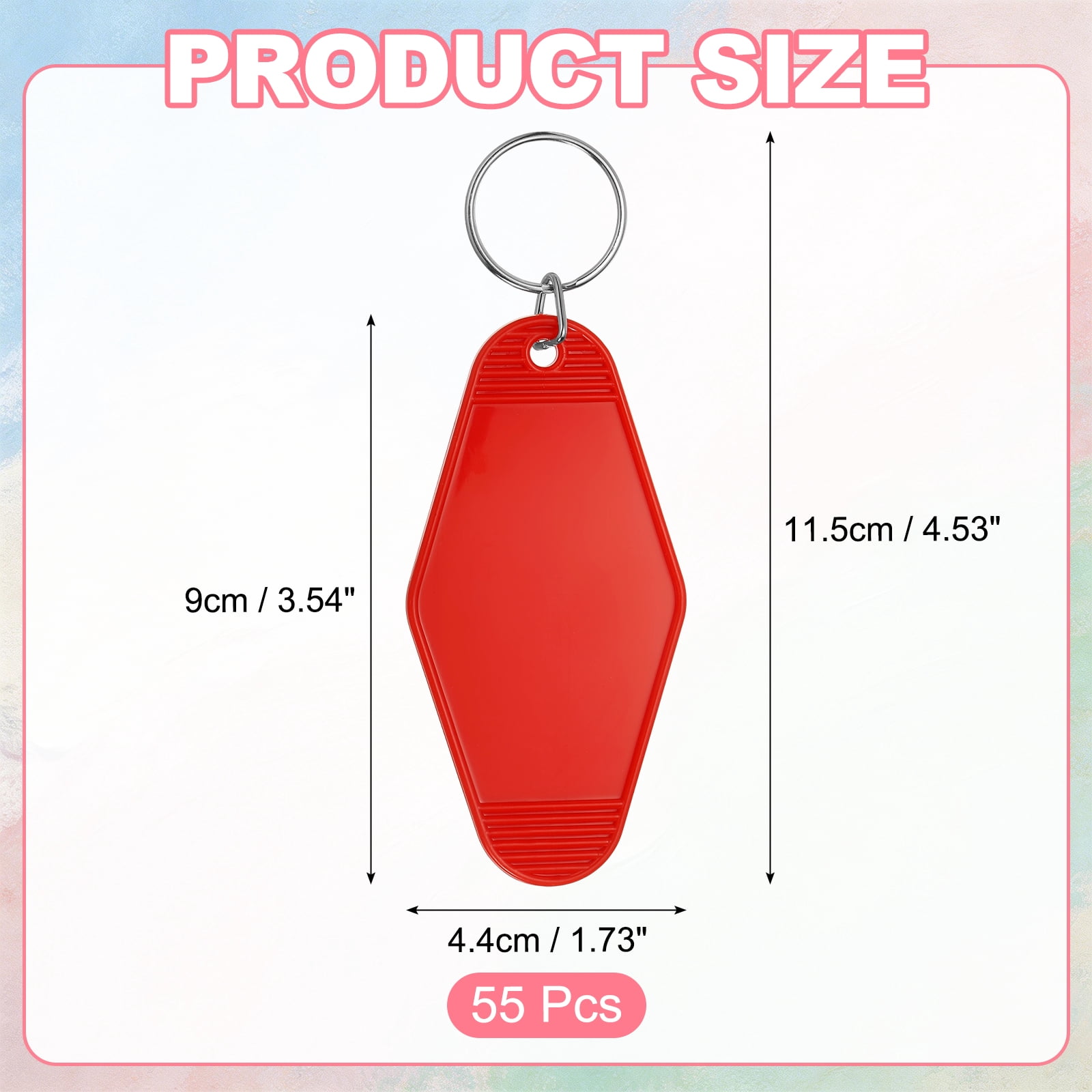 Uxcell 55 Pcs Blank Hotel Keychain Tags - Red Vintage Motel Key Tag Plastic Rhombus Keychain with Key Ring,[for Vinyl DIY Crafts Car Ornament Sublimation Luggage Label]