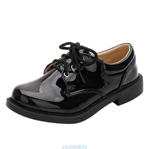 HUANBAI Boys Shoes Boots Thick Bottom Student Dress Shoes Performance Shoes Solid Color Comfortable ,(12-12.5 Years Black) Size ,4