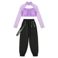 thumbnail image 3 of Yeahdor Girls Sequins Open Back Crop Top with Jogger Pants Dance Outfit Hip-hop Street Dance Performance Costume Lavender 6, 3 of 7