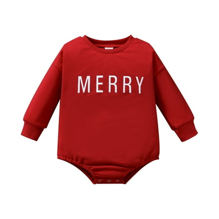 

Baby Girls Bodysuits Outfit Baby Girls Boys Cute Christmas Letters Prints Romper Jumpsuit Sweatshirt Cloths For 18-24 Months