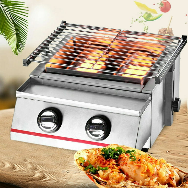 2 Burners Portable BBQ Table Top Camping Gas Smokeless Grill Stainless  Steel