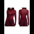 thumbnail image 3 of Top de Larga Ajustado de de Color Liso con Cuello Alto para Mujer, Camisa Transparente. Rojo Vino M, 3 of 7