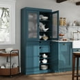 thumbnail image 4 of Palace Imports 100% Solid Wood 32" Pantry Cabinet with Solid, Frosted Glass Doors, 2-Drawers and Adjustable Shelves, Teal Blue, 4 of 5