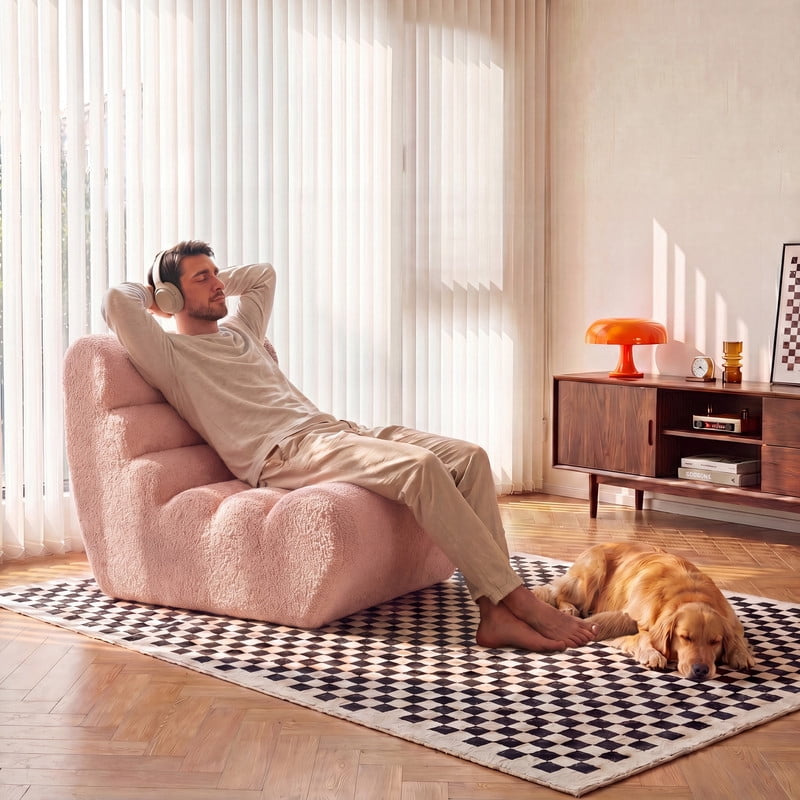 Lacoo Bean Bag Sofa for Adults - Ultra-Soft Lounge Sofa with High-Density Foam Fill, Cozy Floor Chair for Living Room, Bedroom & Dorm,Pink