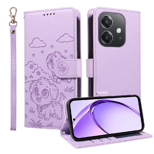 Funda Cartera GANGXUN con Diseño de Perrito en Relieve para OPPO A40 4G , Protección 360° con Ranuras y Correa Desmontable
