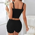thumbnail image 4 of Camisole Shorts Pajamas Sets for Women Sexy Lace Trim Crop Top Summer Ribbed Knit Sleepwear 2 Piece Pjs Lounge Set, 4 of 6