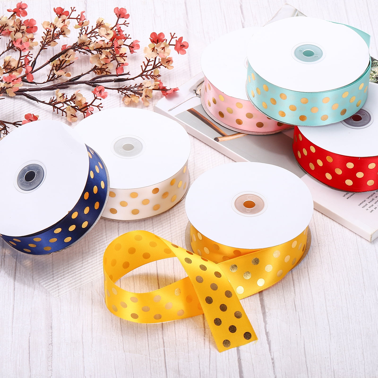 Grosgrain Ribbons 50 Yards 1-1/2 Inch Yellow Gold Dots Ribbon for Crafts Gift Wrapping Wedding